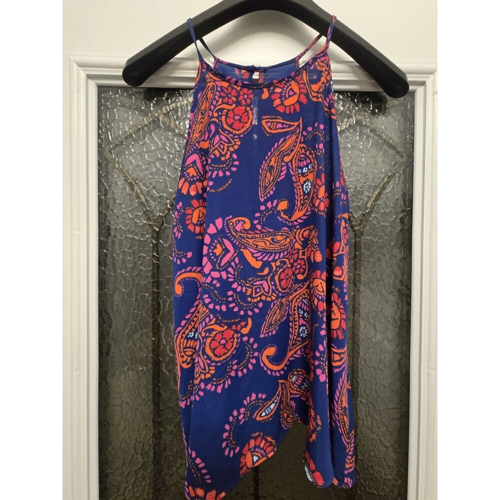 Everly Women's Paisley Halter Camisole Tank Top Blue Orange Pink Size M